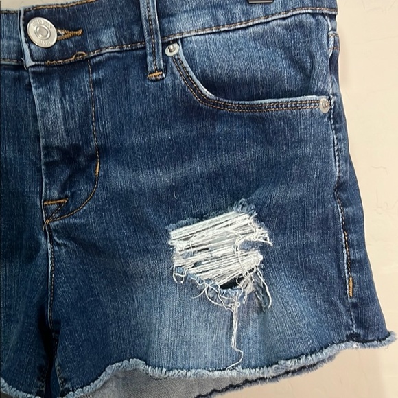 Hudson Jean Shorts Cut Off Fray Edge Raw Hem Blue Denim Distressed Amber Gemma - Picture 2 of 10